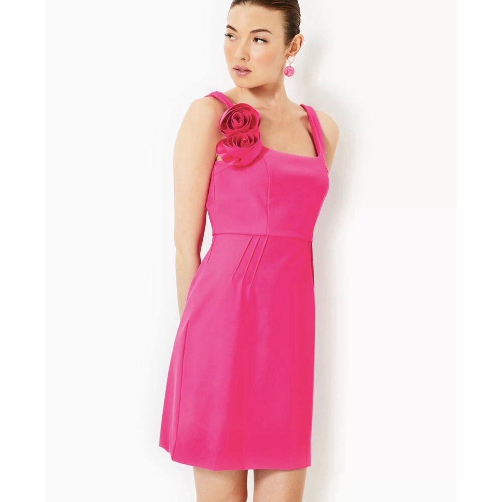 Lilly Pulitzer Vibrant Pink Rosette-Shoulder Sleeveless Midi Dress